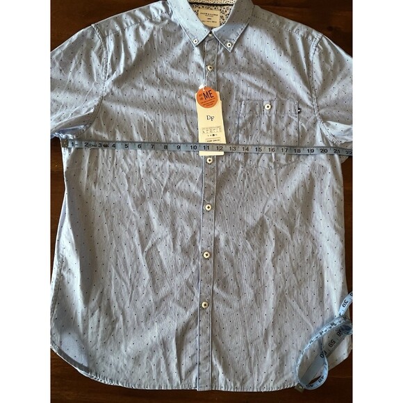 DENIM & FLOWER RICKY SINGH  Mens Shirt Large Blue Short Sleeve Button Slim Fit - Picture 8 of 15